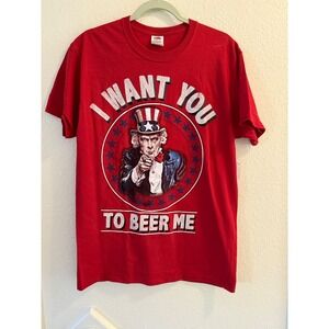 Uncle Sam I Want You To Beer Me Graphic Print Red T-Shirt - Mens
